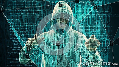 Cybercrime cyber threat, binary bots attack Stock Photo