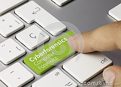 Cyberforensics Computer Forensics - Inscription on Green Keyboard Key Stock Photo