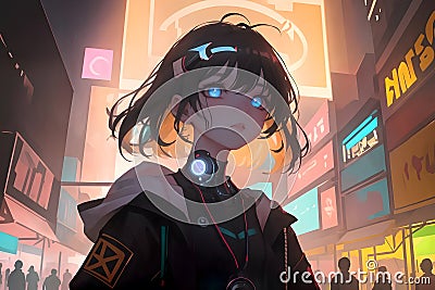 CyberGirl in a Cyberpunk City Stock Photo