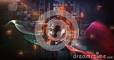 Cybernetic artificial intelligence neural network system. Learning neural machine mind CPU biotechnology research 3D futuristic Stock Photo