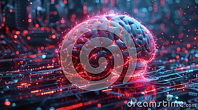 Cybernetic brain with neural networks - generative ai Stock Photo