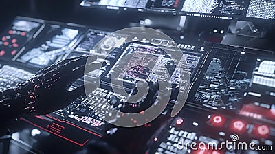 Cybernetic control operation futuristic command center digital interface high-tech environment close-up view innovation in ai Cartoon Illustration
