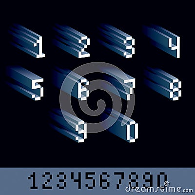 Cybernetic 3d numbers, pixel art vector numeration. Pixel design Vector Illustration