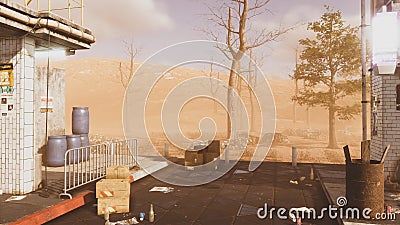 Cybernetic desert city, landscape of an immersive virtual environment. Using 3D rendering technology to create a virtual world. 3d Stock Photo
