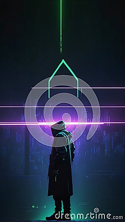 Cybernetic Enigma: Shadows of the Unseen Code. Generative AI Stock Photo