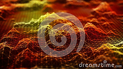 Cybernetic futuristic background. Big data visualization. Technological 3D landscape. 3D rendering Cartoon Illustration