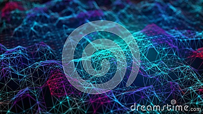 Cybernetic futuristic background. Big data visualization. Technological 3D landscape. 3D rendering Cartoon Illustration