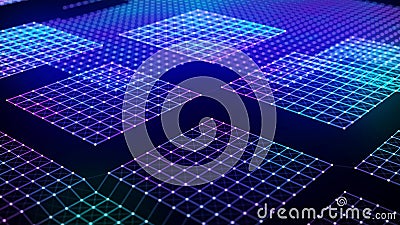 Cybernetic futuristic background. Big data visualization. Technological 3D landscape. 3D rendering Cartoon Illustration