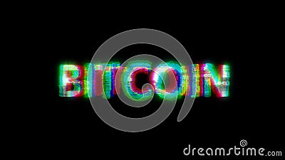 Cybernetical text BITCOIN with massive chromatic aberrations distortion, isolated - object 3D rendering Stock Photo