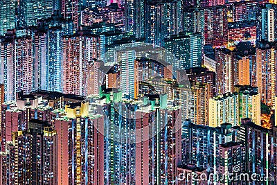 Cyberpunk abstract night scape of the urban area in Kowloon Stock Photo