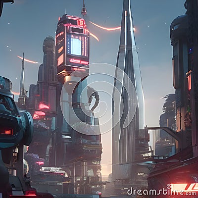 cyberpunk beautiful highly detailed futuristic hyper-realistic city Stock Photo