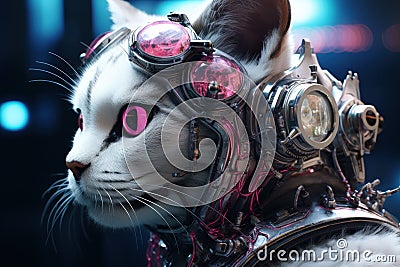 Cyberpunk cat. Generate Ai Stock Photo