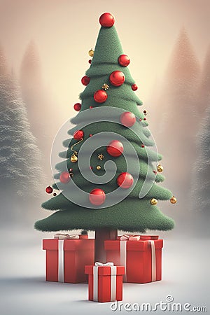 Cyberpunk Christmas 3D illustration of Christmas, New Year Cartoon Illustration