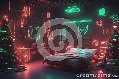 Cyberpunk Christmas 3D illustration of Christmas, New Year Cartoon Illustration