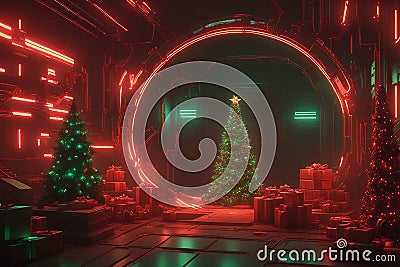 Cyberpunk Christmas 3D illustration of Christmas, New Year Cartoon Illustration