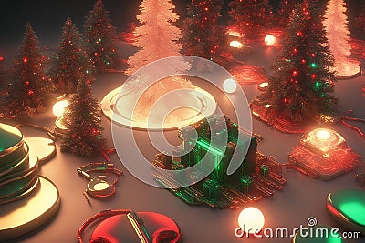 Cyberpunk Christmas 3D illustration of Christmas, New Year Cartoon Illustration