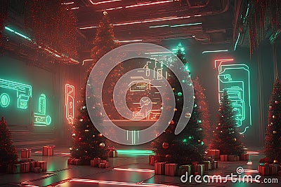 Cyberpunk Christmas 3D illustration of Christmas, New Year Cartoon Illustration