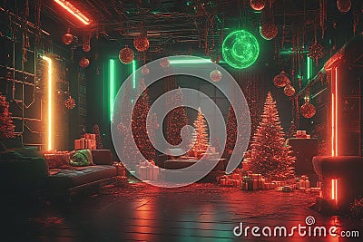 Cyberpunk Christmas 3D illustration of Christmas, New Year Cartoon Illustration