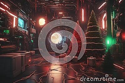 Cyberpunk Christmas 3D illustration of Christmas, New Year Cartoon Illustration