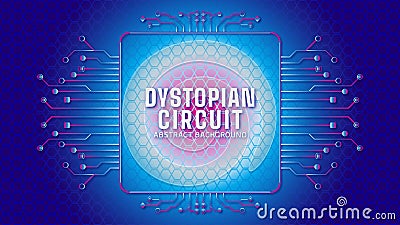 Cyberpunk Circuit With Hexagonal Geometric Pattern. Electronic Tree Shape with Square Frame Vector Illustration. Dystopian Vector Illustration