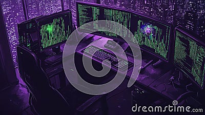 Cyberpunk Coder's Night Stock Photo