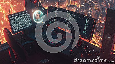 Cyberpunk Coder's Night Stock Photo