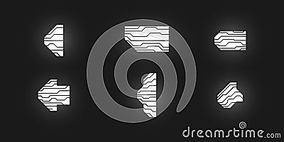 Cyberpunk futuristic arrows set. Cyber futuristic design elements set. Cyber arrows, pointers, direction. Digital tech Vector Illustration