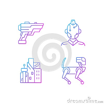 Cyberpunk items gradient linear vector icons set Vector Illustration