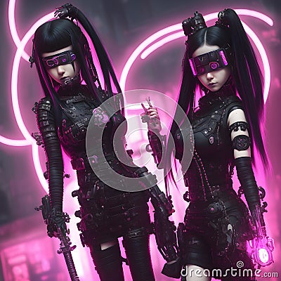 CyberPunk Ninja Girls. Stock Photo