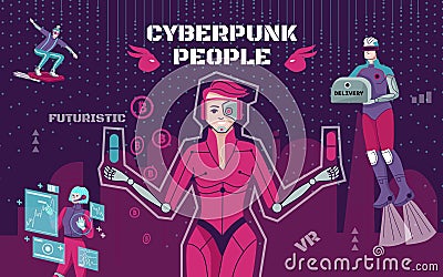 Cyberpunk People Flat Collage Vector Illustration