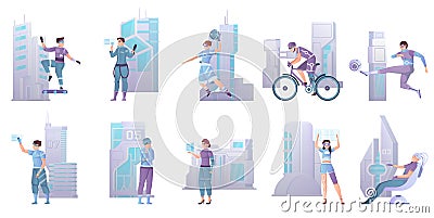 Cyberpunk People Icon Set Vector Illustration