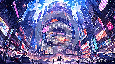 Cyberpunk Retro Futuristic City with Neon Lights Stock Photo