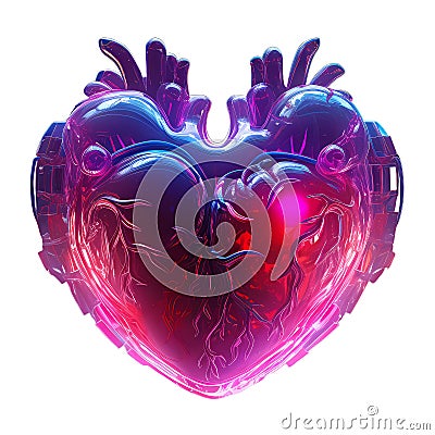 Cyberpunk Retro Futuristic Heart with Neon Lights Stock Photo