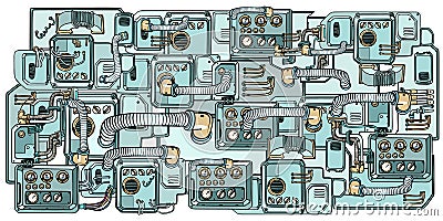 Cyberpunk robots mechanisms and machines. Details of the spacecr Vector Illustration