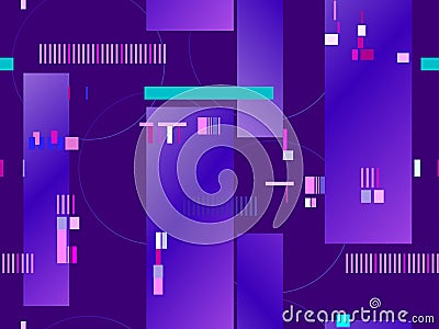 Cyberpunk seamless pattern. Retro futurism of the 80s. Signal error, pixel mosaic. Computer screen error. Vector Vector Illustration