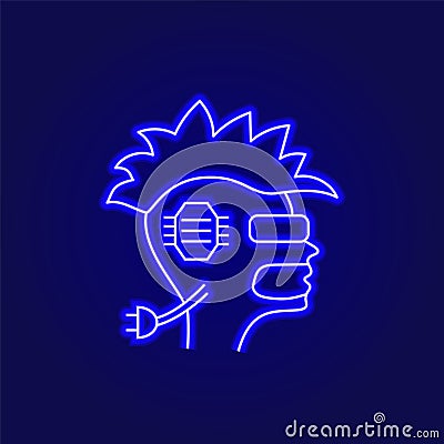 Cyberpunk skull with iroquois and glasses icon. Futuristic robot with mohawk. Exoskeleton and high tech technology Vector Illustration