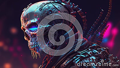 cyberpunk skull soldier, digital art illustration, Generative AI Cartoon Illustration