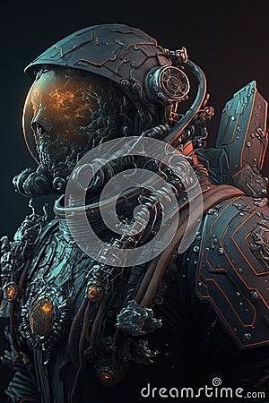 Cyberpunk space pirate soldier in space protective armour suit, Generative Ai Stock Photo