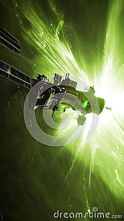 cyberpunk-style satellite array tracking real-time geomagnetic storm data Stock Photo
