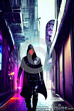 Cyberpunk Thief in an Alley Stock Photo