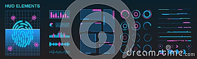 Cyberpunk Vector HUD Elements Set for Futuristic User Interface Vector Illustration