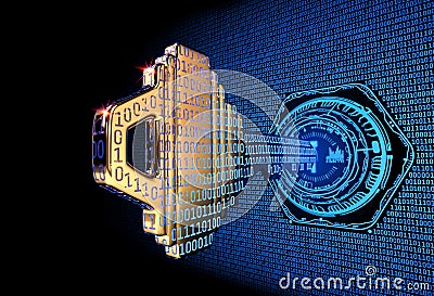 Cybersecurity concept: 3d rendered illustration of a binary code key Cartoon Illustration