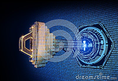 Cybersecurity concept: 3d rendered illustration of a binary code key Cartoon Illustration