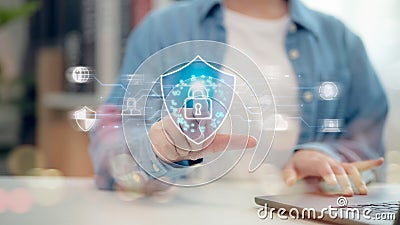 Cybersecurity concept. Prioritizing user privacy, encryption, and secure internet access. Future technology and cybernetics are Stock Photo