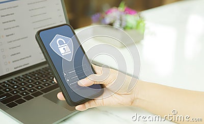 Cybersecurity concept. User is logging in with a username and password public. Data protection, information security and Stock Photo