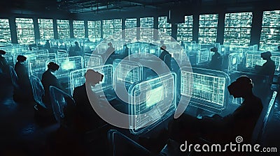 Cybersecurity control operators monitoring digital screens, cybersecurity strategy protecting data privacy, advanced Stock Photo