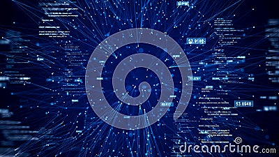 Cybersecurity digital information technology concept. Interconnected polygon binary code on dark blue background. big data Stock Photo