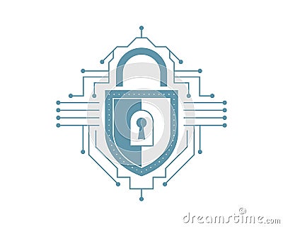 Cybersecurity lock icon representing digital data protection, network security, encryption technology, safeguarding sensitive Vector Illustration