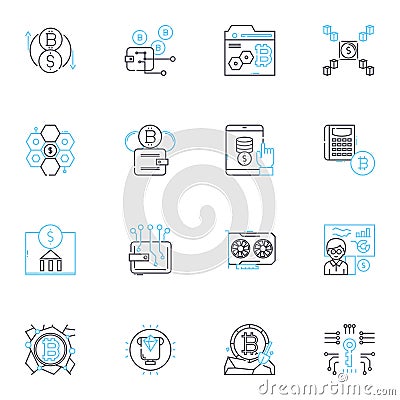Cybersecurity measures linear icons set. Encryption, Firewall, VPN, Patching, Authentication, Antivirus, Biometrics line Vector Illustration