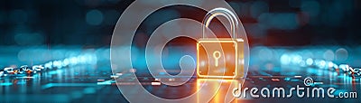 Cybersecurity padlock on digital blockchain network Stock Photo
